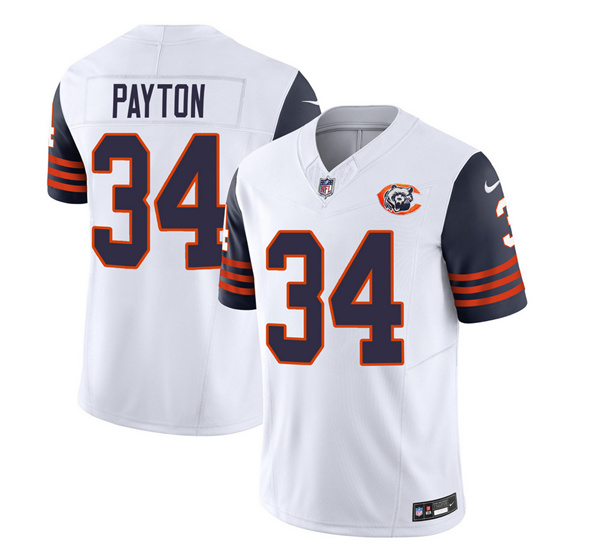 Men's Chicago Bears #34 Walter Payton White/Navy 2023 F.U.S.E. Throwback Limited Football Stitched Game Jersey
